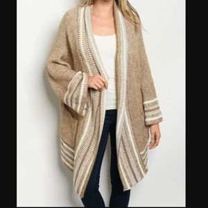 MAIZIE Cardigan Open Front Oversized Marled Knit Long Bell Sleeve Mocha Med NWT
